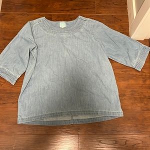 Large Light Blue Denim 3/4 Sleeve Blouse